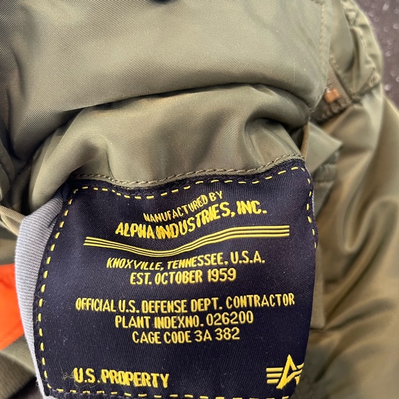 Alpha Industries Jacket Mens MA-1 Pilot Flight Bomber Reversible Green & Orange - Picture 10 of 11